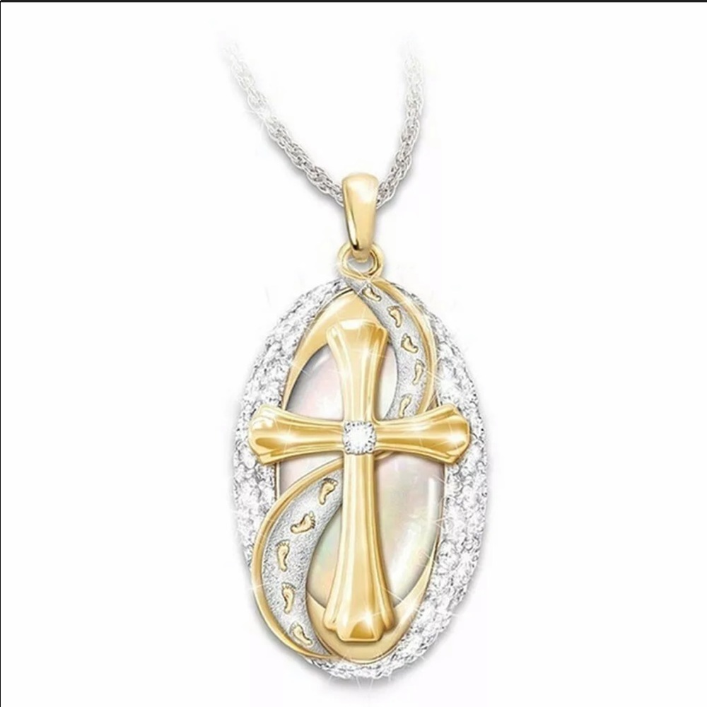 Beautiful Silver & Gold Cross Pendant Necklace